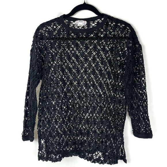 Ashley Brent Sweaters - Women’s Open Weave Black Long Sleeve Crocheted Top/Cover-Up Small Goth Emo Sheer